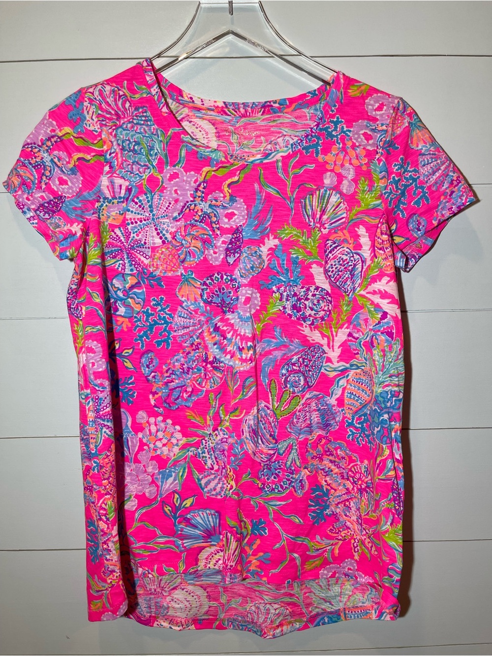 Lilly Pulitzer Etta Scoop Neckline Print Short Sleeve Women’s Top Size Small